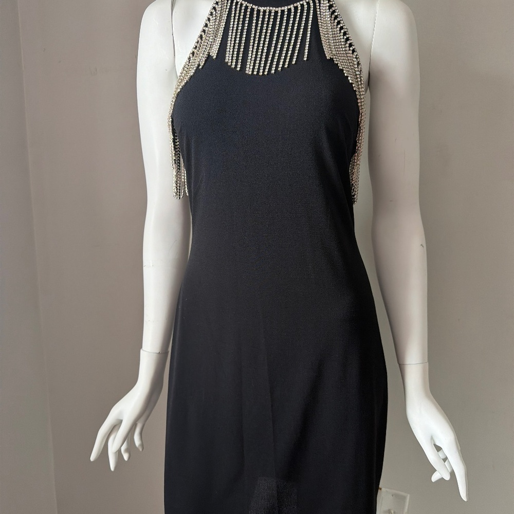New! Michael Kors Women's Rhinestone-Fringe black HalterDress Small Bling sexy